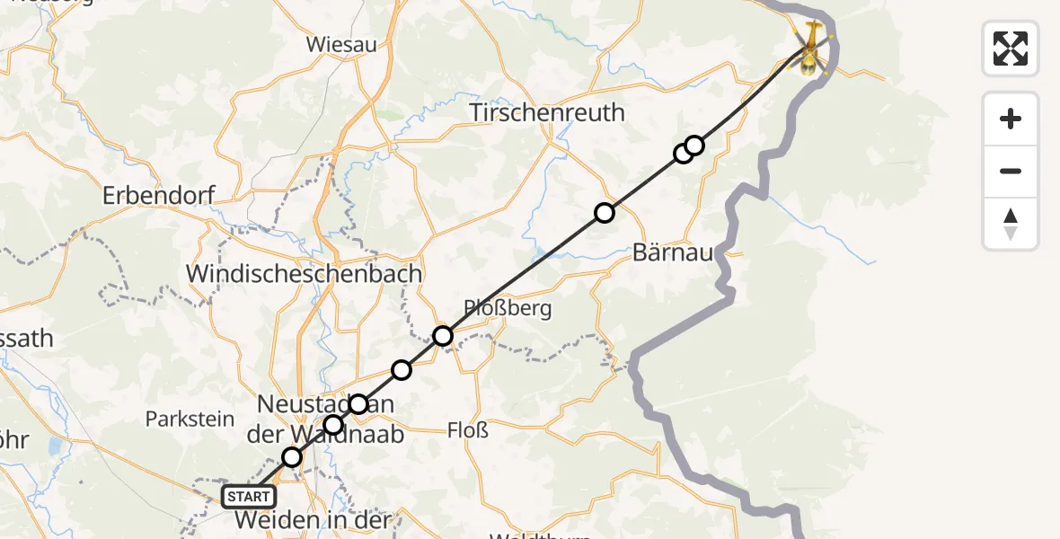 Flugroute Rettungshubschrauber Weiden i.d.OPf. - Mähring, 05 Juli 2026, 14:48
