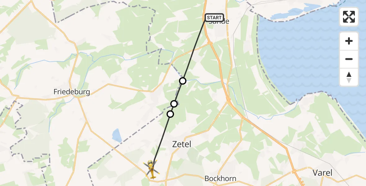 Flugroute Rettungshubschrauber Sande - Zetel, 05 Juli 2026, 14:53