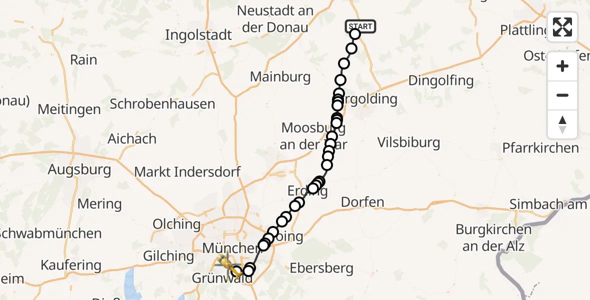 Flugroute Rettungshubschrauber Schierling - ADAC Air Rescue Center Hubschrauberlandeplatz (Christoph 1), 05 Juli 2026, 15:01