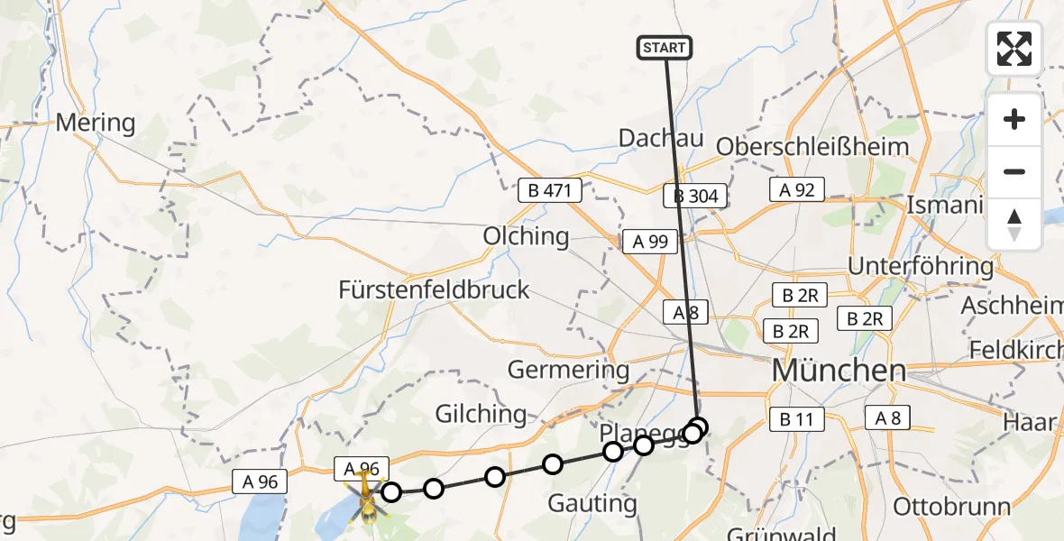 Flugroute Rettungshubschrauber Röhrmoos - Wörthsee, 05 Juli 2026, 15:05