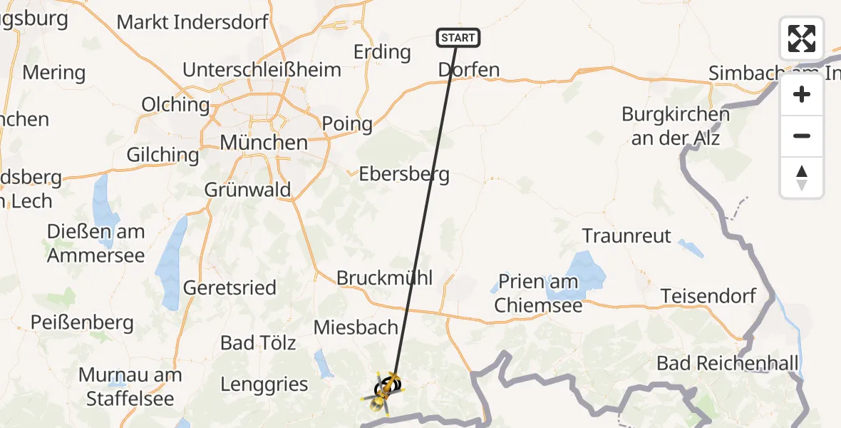 Flugroute Rettungshubschrauber Taufkirchen (Vils) - Schliersee, 05 Juli 2026, 15:06