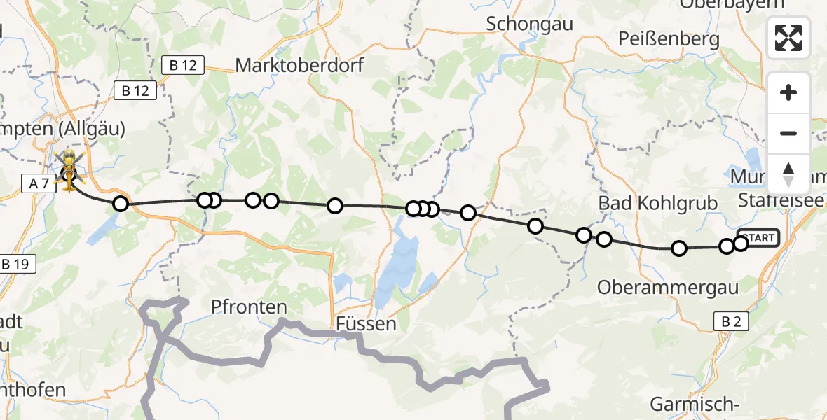 Flugroute Rettungshubschrauber Eschenlohe - Kempten-Durach Flugplatz, 05 Juli 2026, 15:09