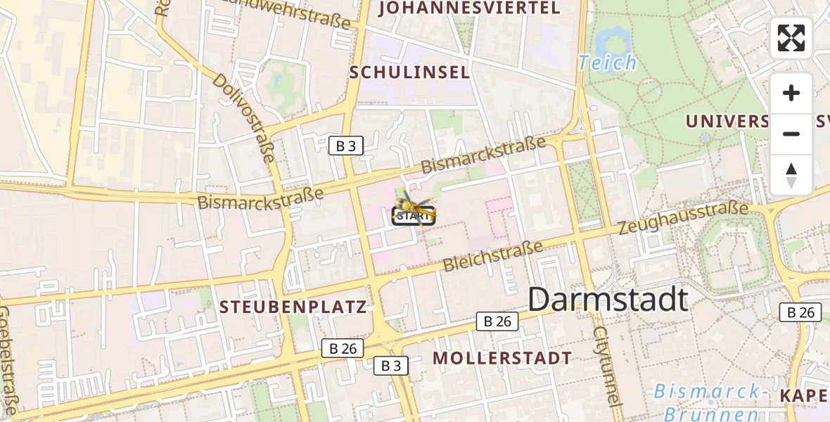 Flugroute Rettungshubschrauber Darmstadt Hospital - Darmstadt Hospital, 05 Juli 2026, 15:20