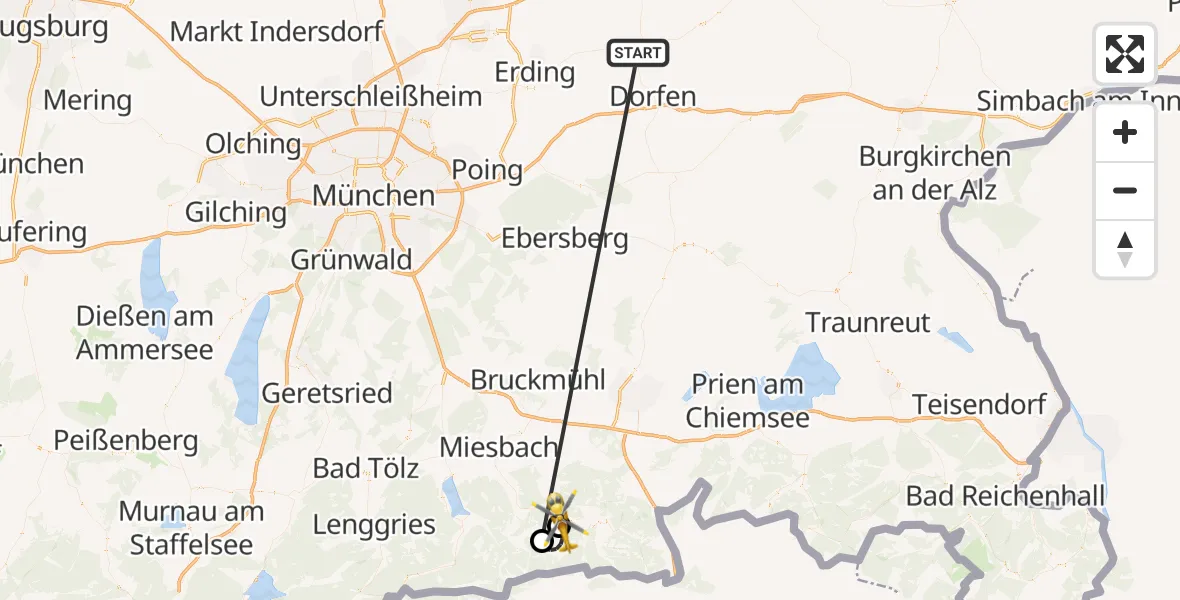 Flugroute Rettungshubschrauber Taufkirchen (Vils) - Bayrischzell, 05 Juli 2026, 15:32