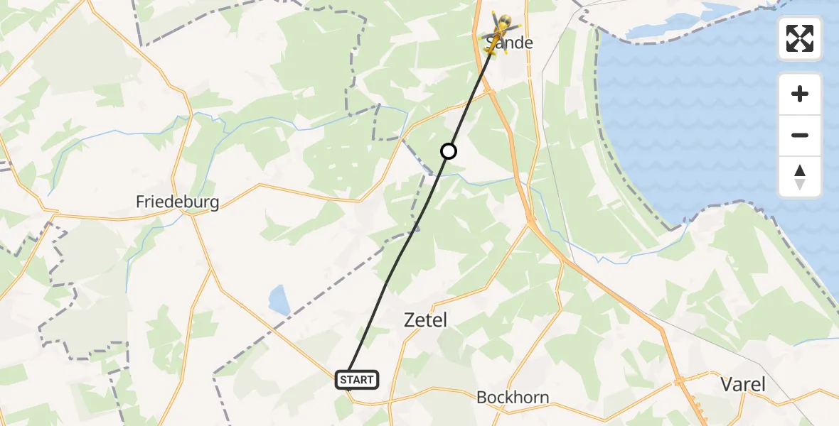 Flugroute Rettungshubschrauber Zetel - Sande, 05 Juli 2026, 15:42