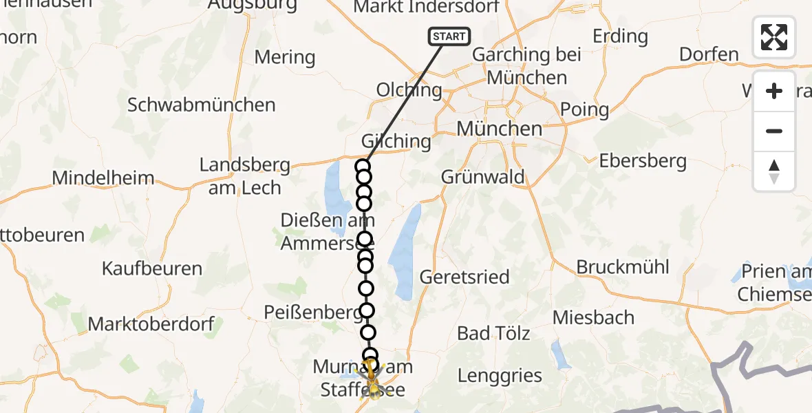 Flugroute Rettungshubschrauber Röhrmoos - Murnau a.Staffelsee, 05 Juli 2026, 15:45