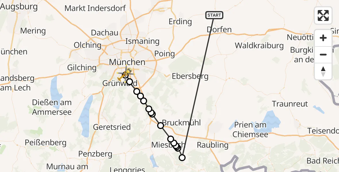 Flugroute Rettungshubschrauber Taufkirchen (Vils) - ADAC Air Rescue Center Hubschrauberlandeplatz (Christoph 1), 05 Juli 2026, 15:49