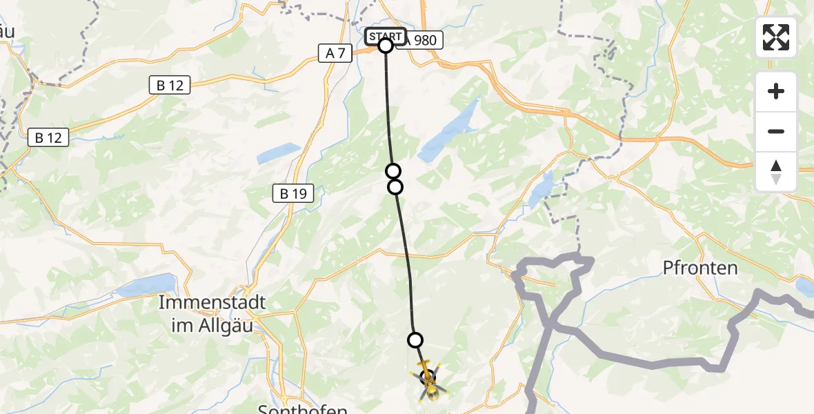 Flugroute Rettungshubschrauber Kempten-Durach Flugplatz - Bad Hindelang, 05 Juli 2026, 15:58