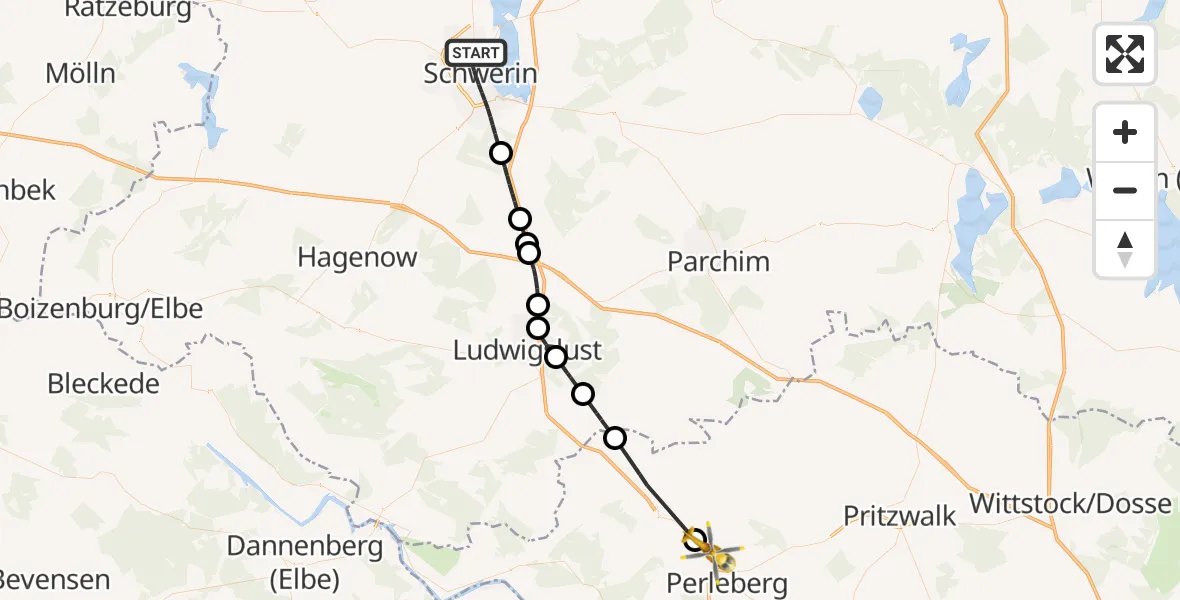 Flugroute Rettungshubschrauber Schwerin - Perleberg, 05 Juli 2026, 16:23