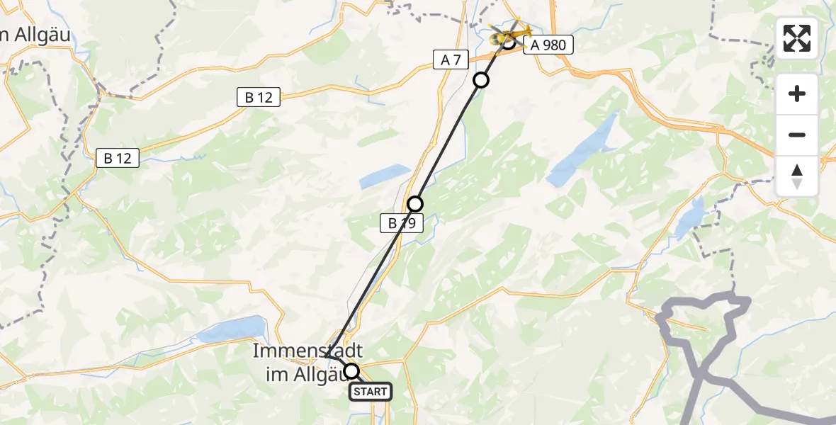Flugroute Rettungshubschrauber Blaichach - Kempten-Durach Flugplatz, 05 Juli 2026, 16:24