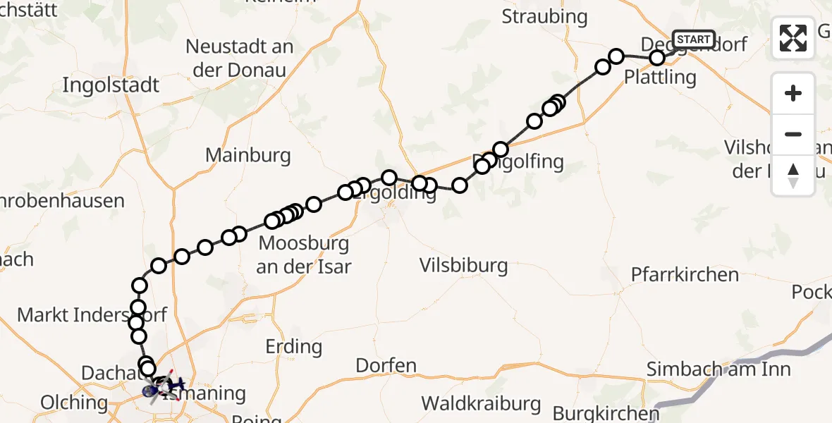 Flugroute Polizeihubschrauber Deggendorf - Oberschleißheim, 05 Juli 2026, 16:27
