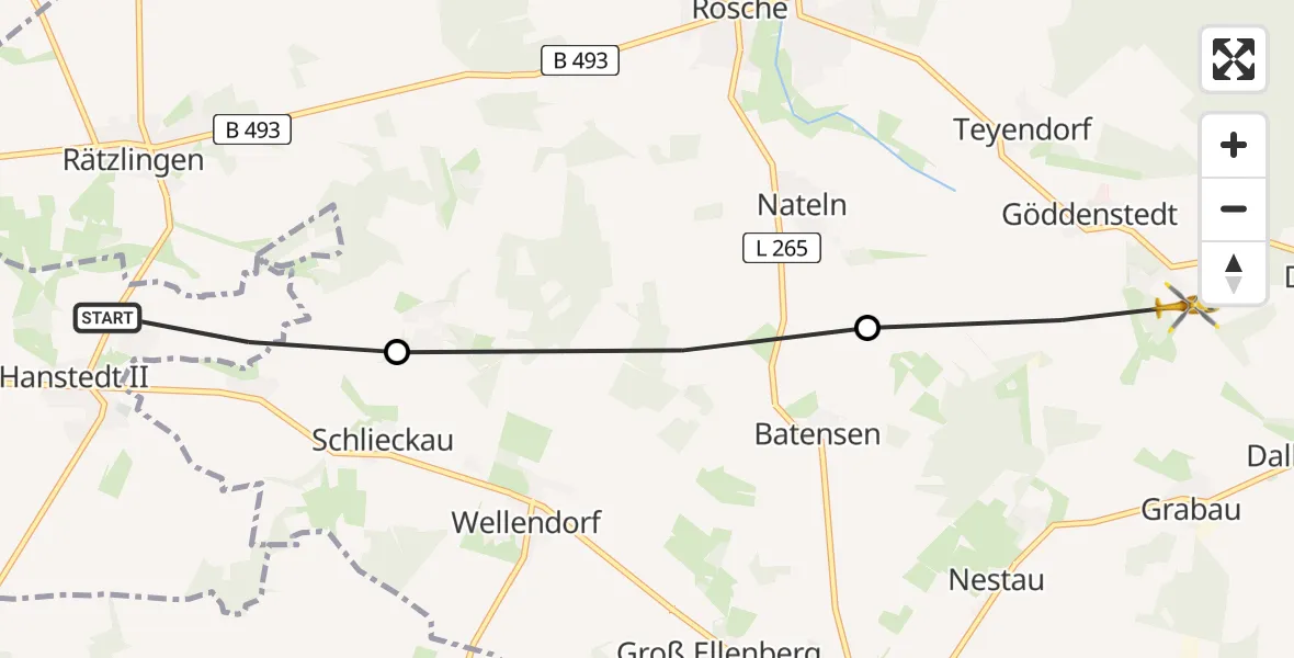 Flugroute Rettungshubschrauber Uelzen - Rosche, 05 Juli 2026, 16:29