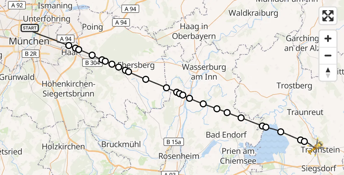 Flugroute Rettungshubschrauber München - Traunstein Hospital, 05 Juli 2026, 16:36
