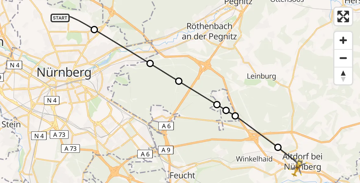 Flugroute Ambulanzhubschrauber Flughafen Nuremberg - Altdorf b.Nürnberg, 05 Juli 2026, 16:39