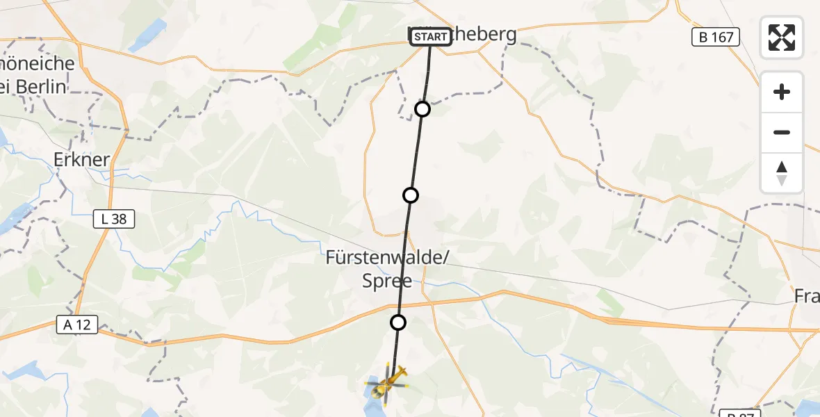 Flugroute Rettungshubschrauber Müncheberg - Bad Saarow, 05 Juli 2026, 16:45