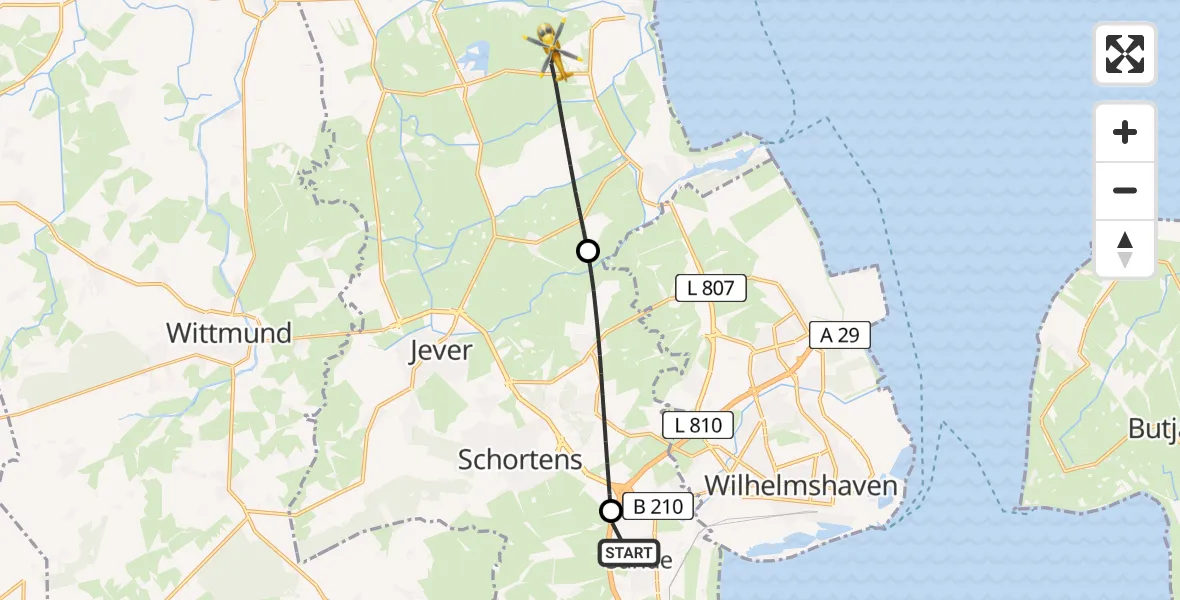 Flugroute Rettungshubschrauber Sande - Wangerland, 05 Juli 2026, 16:53