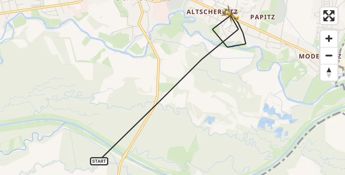 Flugroute Rettungshubschrauber Schkeuditz - Schkeuditz, 05 Juli 2026, 17:02