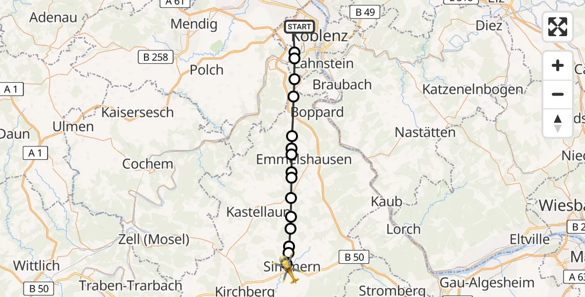 Flugroute Rettungshubschrauber Koblenz - Simmern/Hunsrück, 05 Juli 2026, 17:02