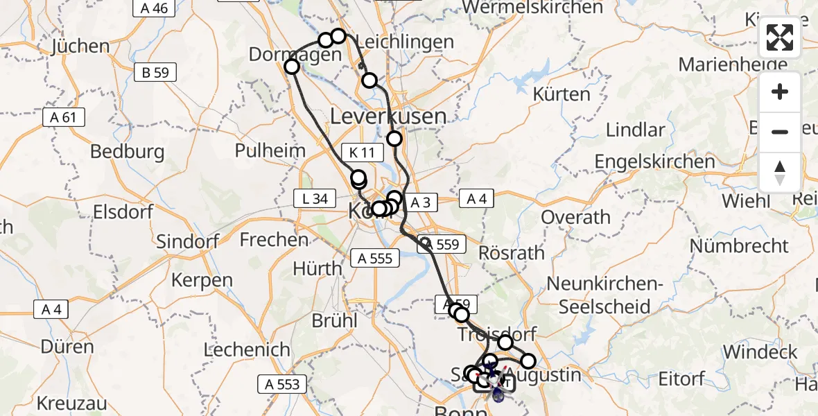 Flugroute Polizeihubschrauber Sankt Augustin - Sankt Augustin, 05 Juli 2026, 17:03