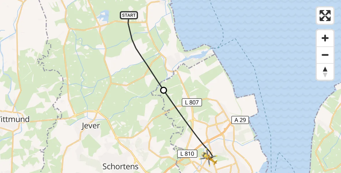 Flugroute Rettungshubschrauber Wangerland - Wilhelmshaven, 05 Juli 2026, 17:20