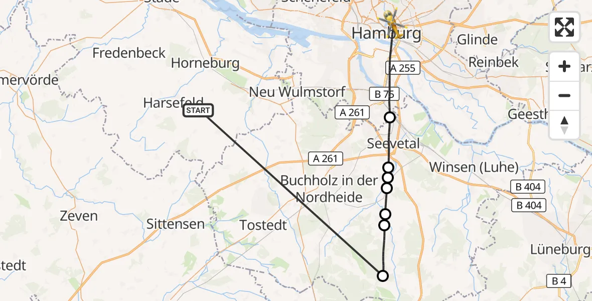 Flugroute Rettungshubschrauber Harsefeld - Hamburg, 05 Juli 2026, 17:21