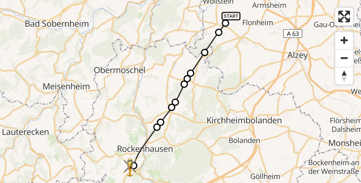 Flugroute Rettungshubschrauber Eckelsheim - Imsweiler UL, 05 Juli 2026, 17:23