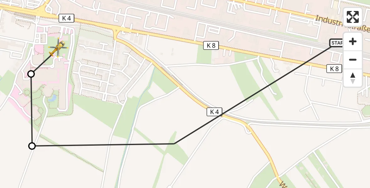 Flugroute Rettungshubschrauber Ludwigshafen am Rhein - Ludwigshafen Accident Hospital, 05 Juli 2026, 17:27