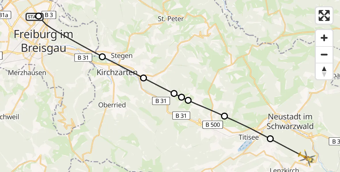 Flugroute Rettungshubschrauber Freiburg im Breisgau Flugplatz - Lenzkirch, 05 Juli 2026, 17:28