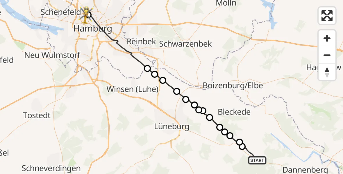 Flugroute Rettungshubschrauber Nahrendorf - Hamburg, 05 Juli 2026, 17:31