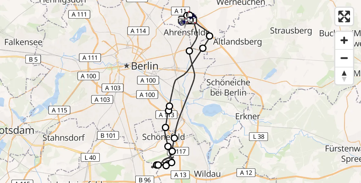Flugroute Polizeihubschrauber Ahrensfelde Hubschrauberlandeplatz - Ahrensfelde Hubschrauberlandeplatz, 05 Juli 2026, 17:37