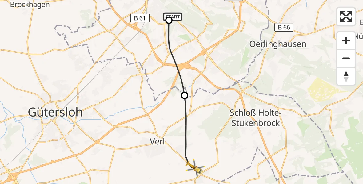 Flugroute Rettungshubschrauber Luftrettungszentrum Bielefeld - Verl, 05 Juli 2026, 17:53