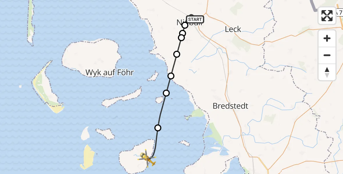 Flugroute Ambulanzhubschrauber Niebüll - Pellworm, 05 Juli 2026, 18:09