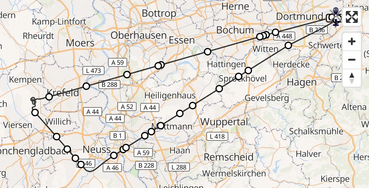 Flugroute Polizeihubschrauber Dortmund Flughafen - Dortmund Flughafen, 05 Juli 2026, 18:16