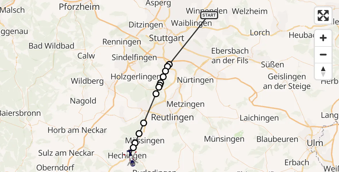 Flugroute Polizeihubschrauber Winnenden - Hechingen, 05 Juli 2026, 18:17