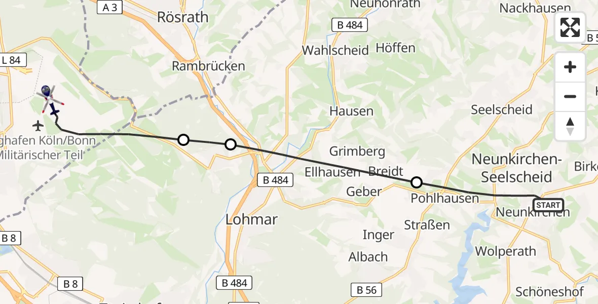 Flugroute Polizeihubschrauber Neunkirchen-Seelscheid - Köln Bonn Flughafen, 05 Juli 2026, 18:28