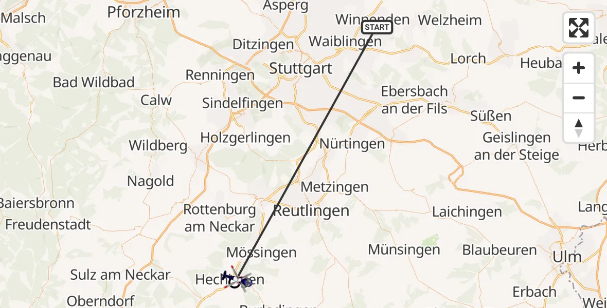 Flugroute Polizeihubschrauber Winnenden - Hechingen, 05 Juli 2026, 18:36