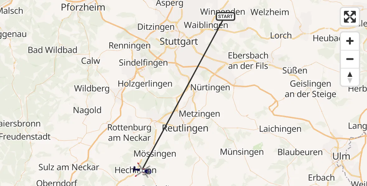 Flugroute Polizeihubschrauber Winnenden - Hechingen, 05 Juli 2026, 18:42