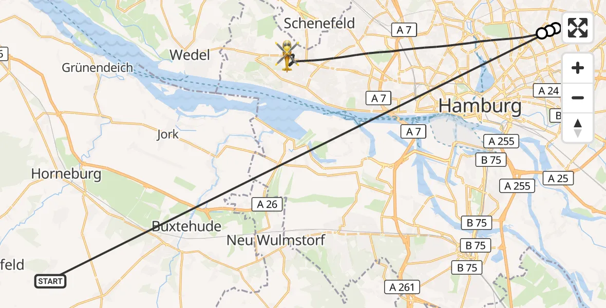 Flugroute Rettungshubschrauber Harsefeld - Hamburg, 05 Juli 2026, 18:56