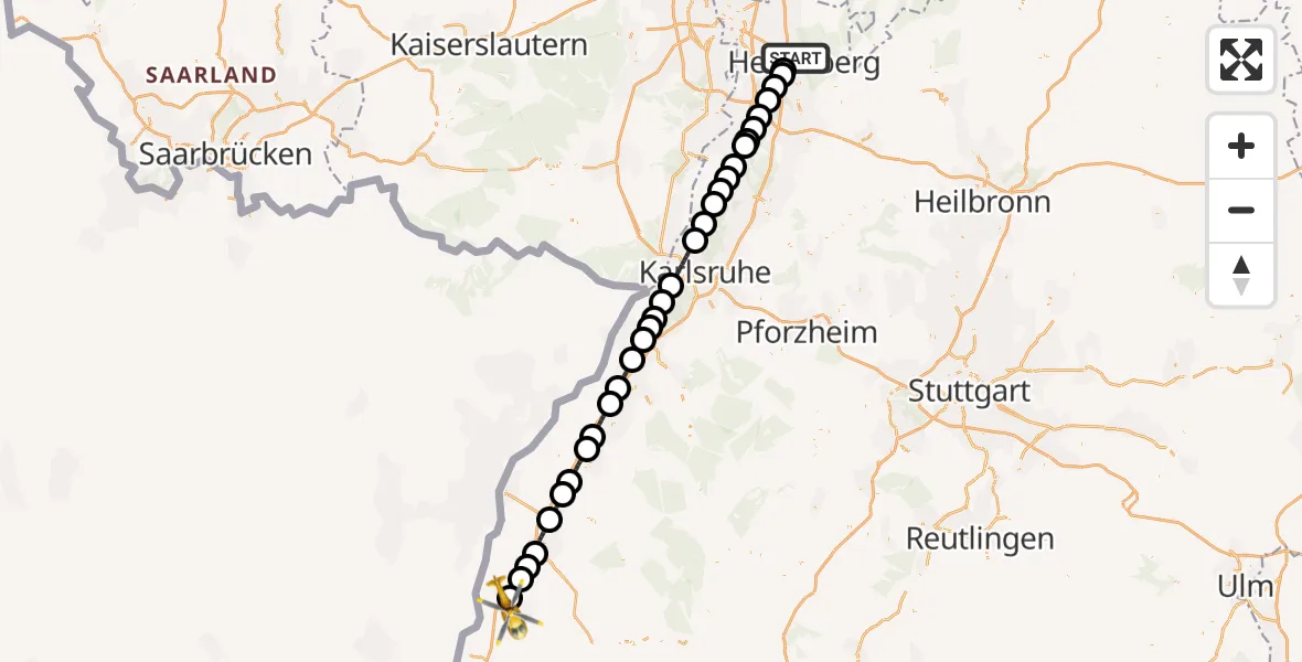 Flugroute Rettungshubschrauber Heidelberg - Lahr Flughafen, 05 Juli 2026, 18:57