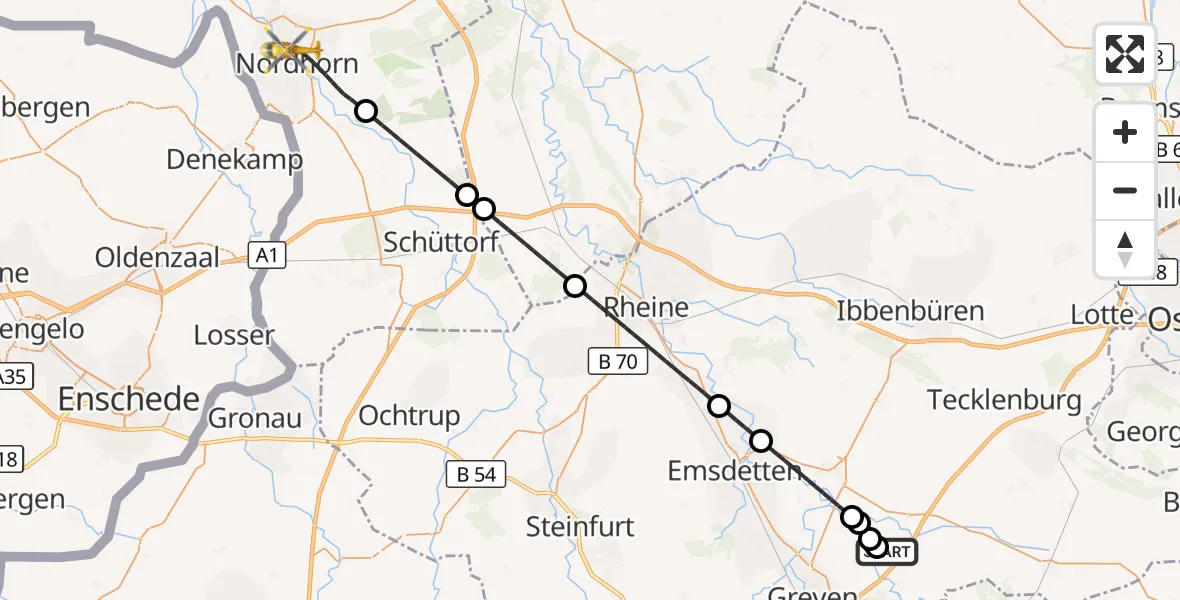 Flugroute Ambulanzhubschrauber Christoph  Westfalen-ADAC - Nordhorn, 05 Juli 2026, 19:04