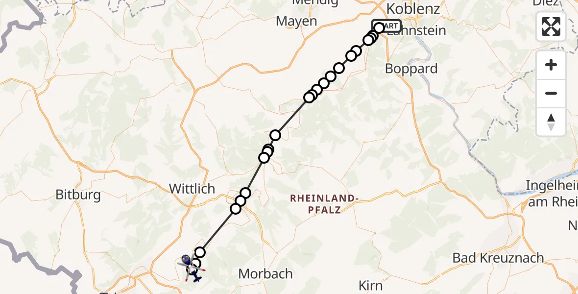 Flugroute Polizeihubschrauber Winningen - Leiwen, 05 Juli 2026, 19:54