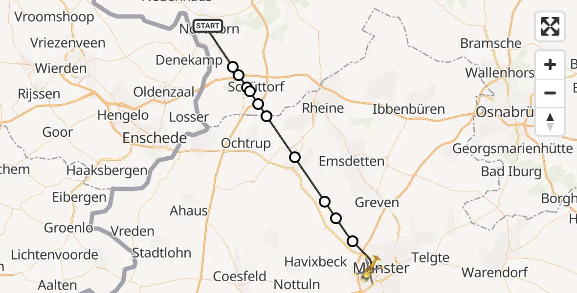 Flugroute Ambulanzhubschrauber Nordhorn - Münster, 05 Juli 2026, 19:58