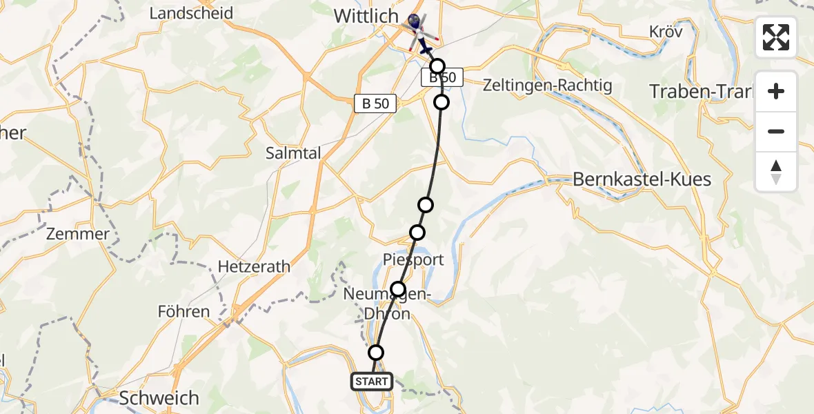 Flugroute Polizeihubschrauber Trittenheim - Wittlich, 05 Juli 2026, 20:36
