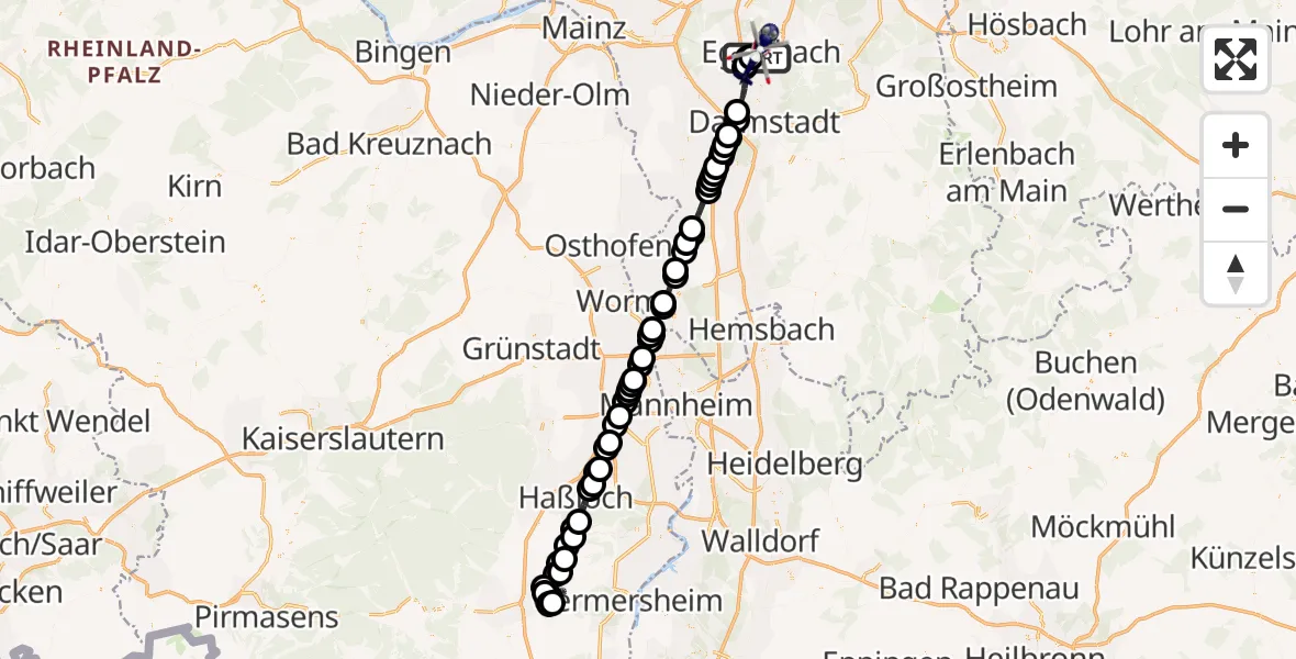 Flugroute Polizeihubschrauber Flughafen Frankfurt-Egelsbach - Flughafen Frankfurt-Egelsbach, 05 Juli 2026, 20:42