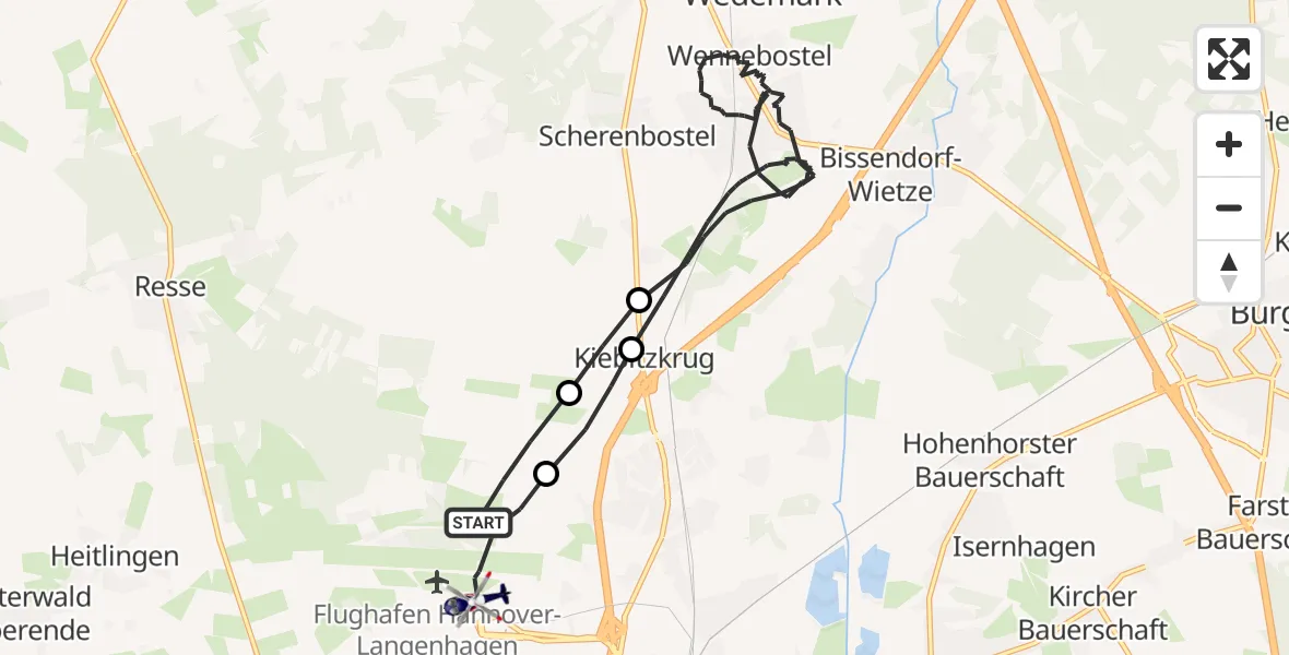 Flugroute Polizeihubschrauber Flughafen Hannover - Flughafen Hannover, 05 Juli 2026, 20:47