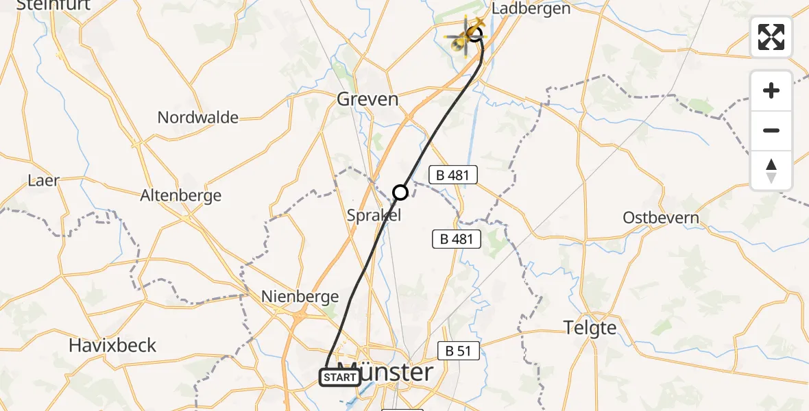 Flugroute Ambulanzhubschrauber Münster - Christoph  Westfalen-ADAC, 05 Juli 2026, 20:55