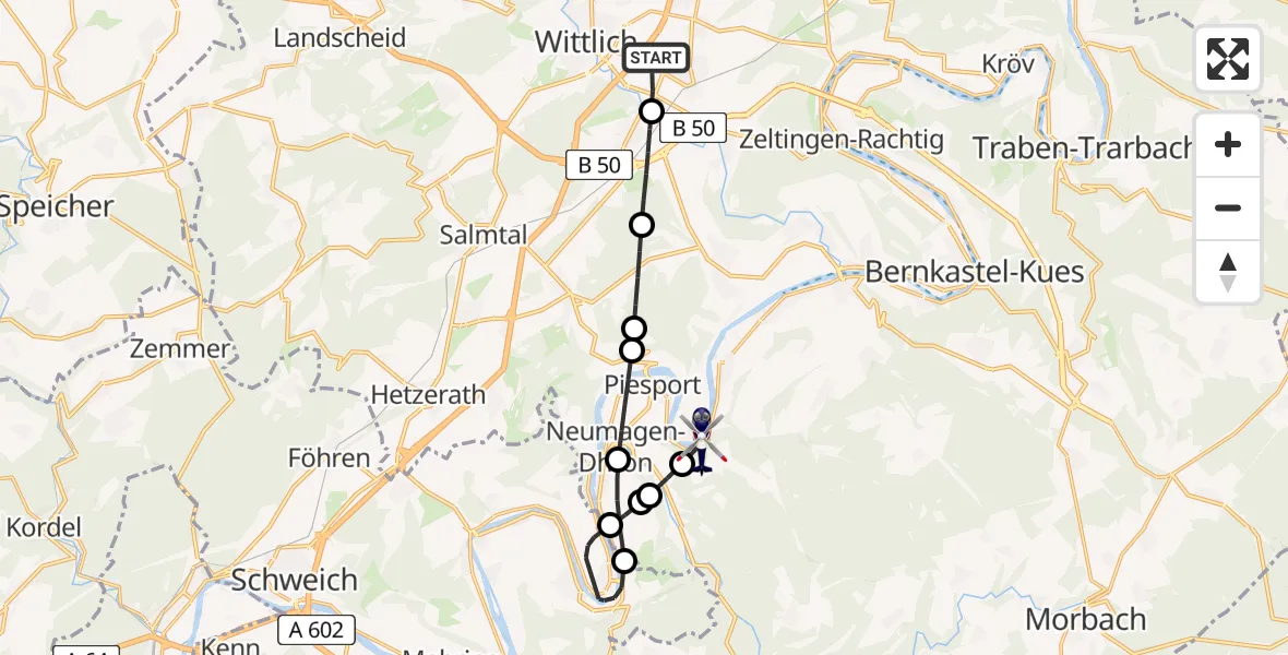 Flugroute Polizeihubschrauber Wittlich - Piesport, 05 Juli 2026, 21:11