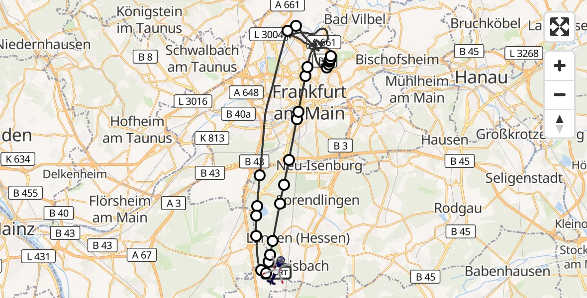 Flugroute Polizeihubschrauber Flughafen Frankfurt-Egelsbach - Flughafen Frankfurt-Egelsbach, 05 Juli 2026, 22:54