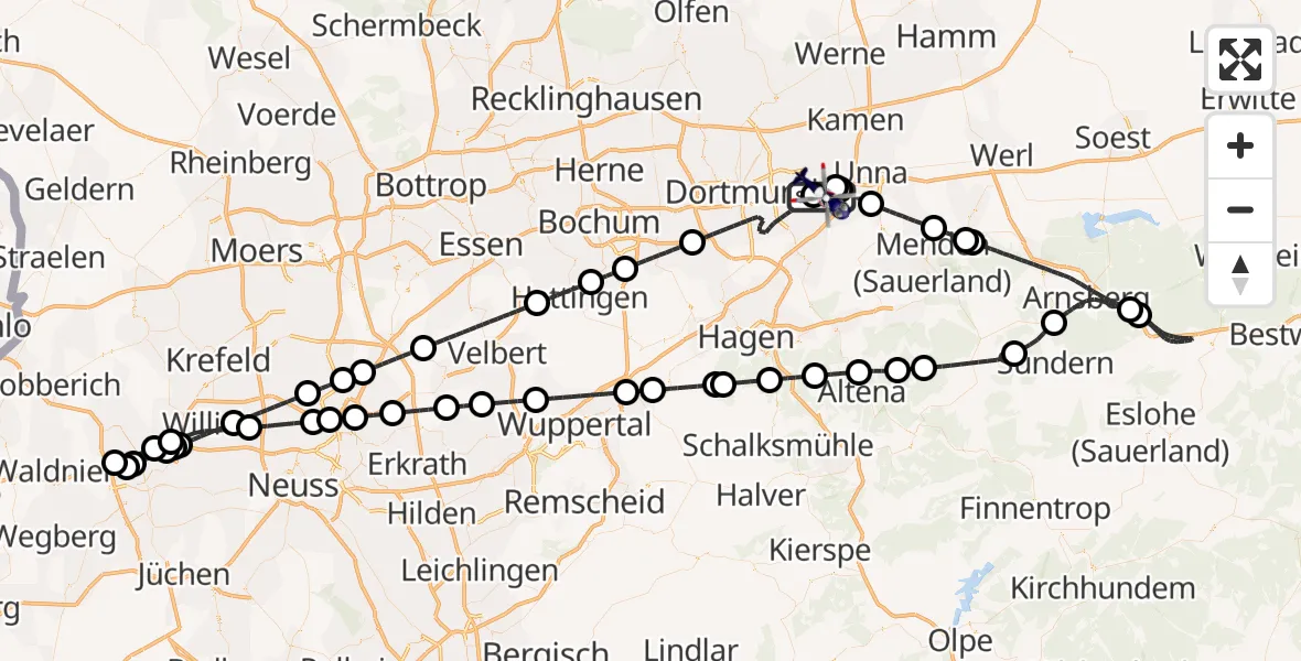 Flugroute Polizeihubschrauber Dortmund Flughafen - Dortmund Flughafen, 05 Juli 2026, 23:07