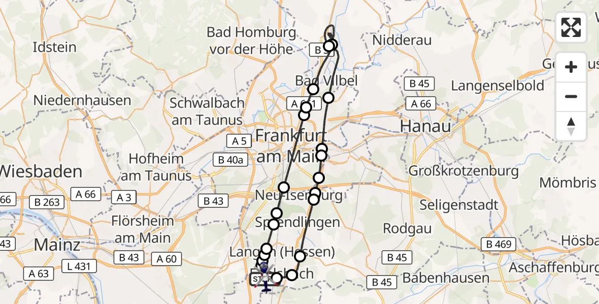 Flugroute Polizeihubschrauber Flughafen Frankfurt-Egelsbach - Flughafen Frankfurt-Egelsbach, 06 Juli 2026, 02:02